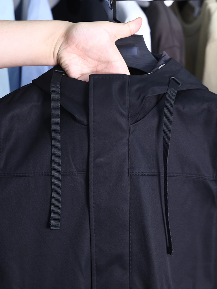 سترة رجالية طويلة بغطاء للرأس بنمط التمويه للربيع والخريف، معطف كاجوال أنيق للأعمال بقصة قياسية وإغلاق بسحاب