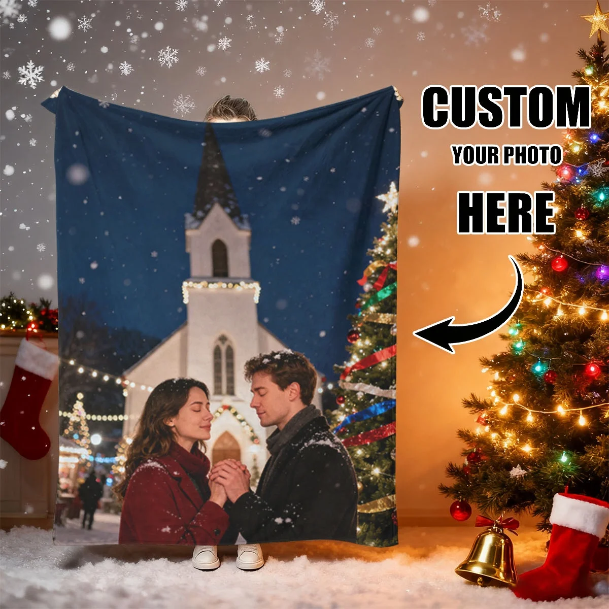 Benutzerdefinierte Weihnachts-Paar-Jubiläums-Flanelldecke – mit personalisiertem Datum + Weihnachtsmuster, konstante Temperatur, warm, maschinenwaschbar, nicht verformbar, geeignet für Bett im