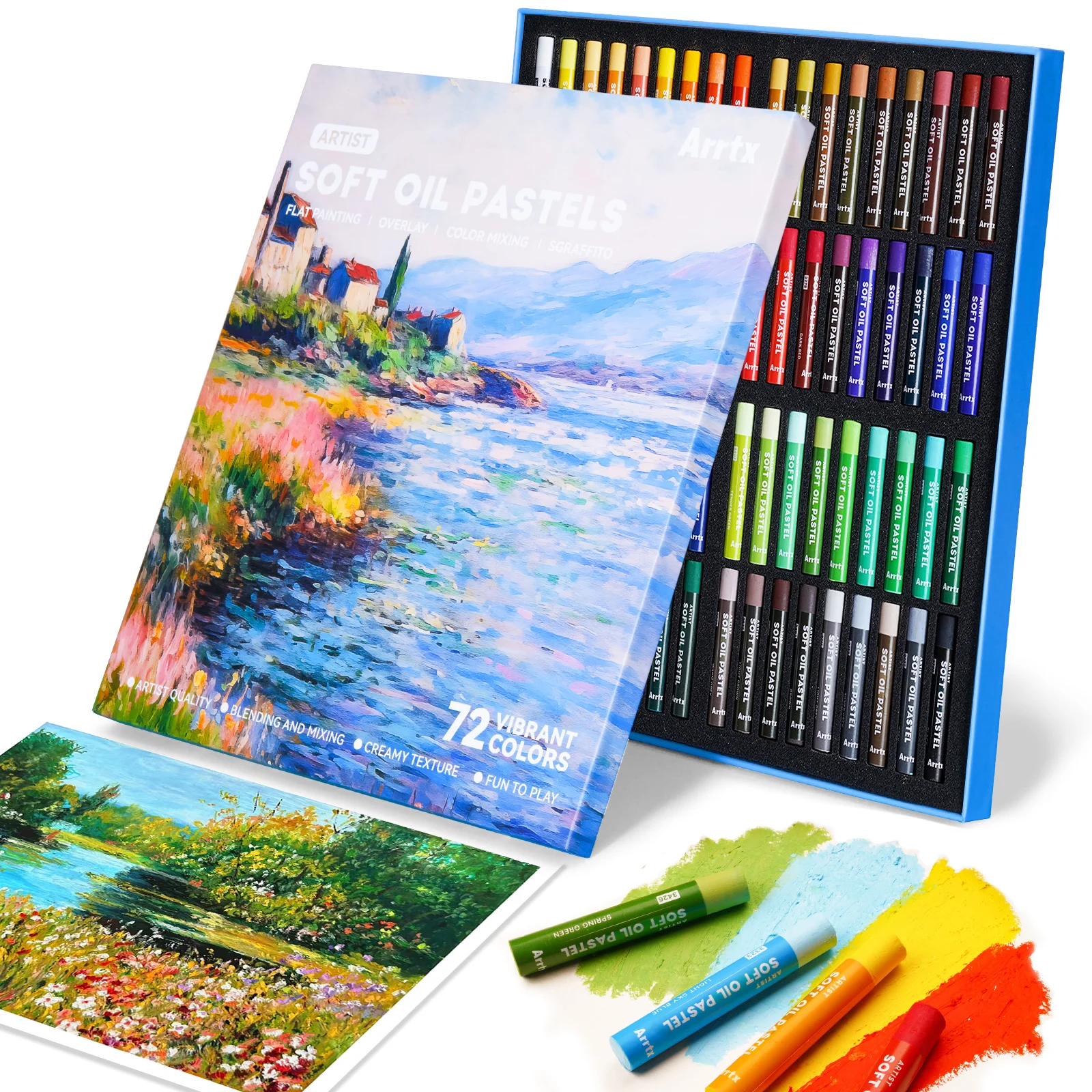 Arrtx Oliepastels 48/72 Kleuren Set, Zachte Oliepastel Levendig En Romig, Professionele Oliekleurpotloden Zetten Kunstbenodigdheden Voor Kunstenaars