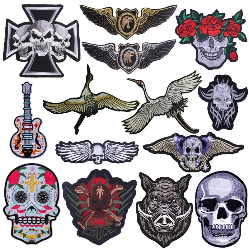 

Z.Punk Eagle Crane Patches On Clothes Skull Wing Embroidered Patches For Clothing Jackets Clothes Applique Motorcycle Patch Badg