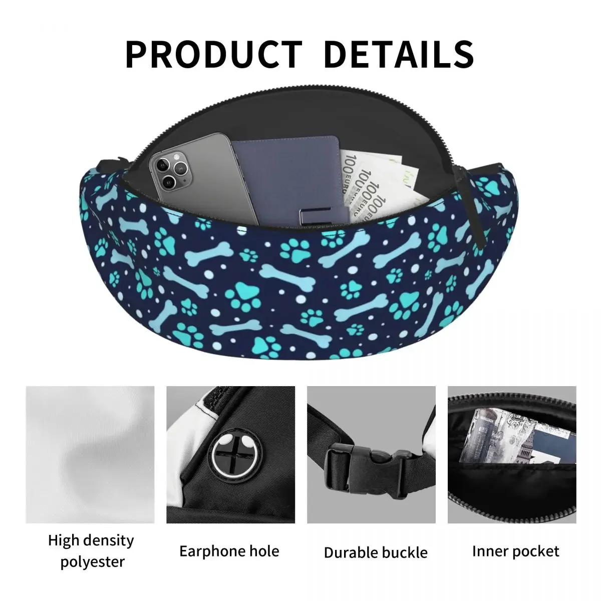 Casual Dog Paw Lover รูปแบบ Fanny Pack ผู้ชายผู้หญิง Crossbody เอวกระเป๋าสําหรับวิ่งโทรศัพท์กระเป๋าเงิน