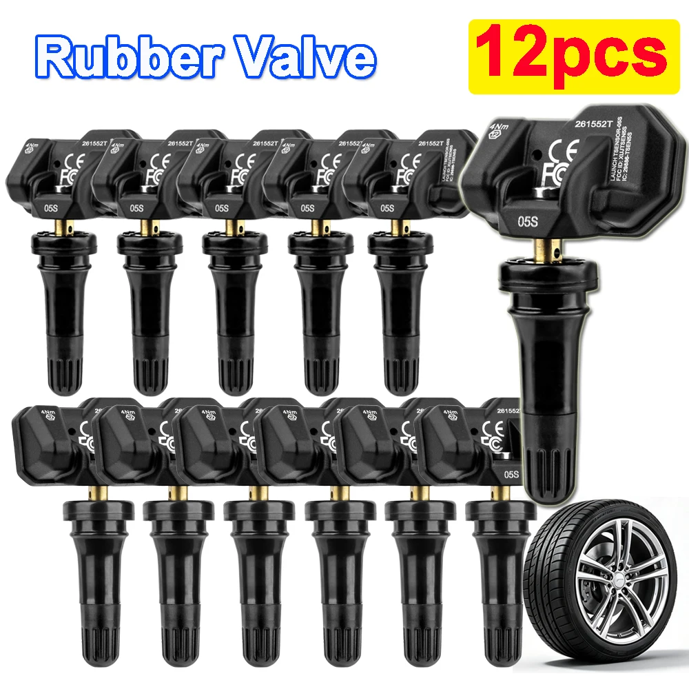 12 Sensores TPMS de Goma con Válvula Launch X431, Sensor RF de Doble Frecuencia (315MHz + 433MHz), Sensores TPMS Programables Universales de Nivel OE para Presión de Neumáticos Tsensor 05S