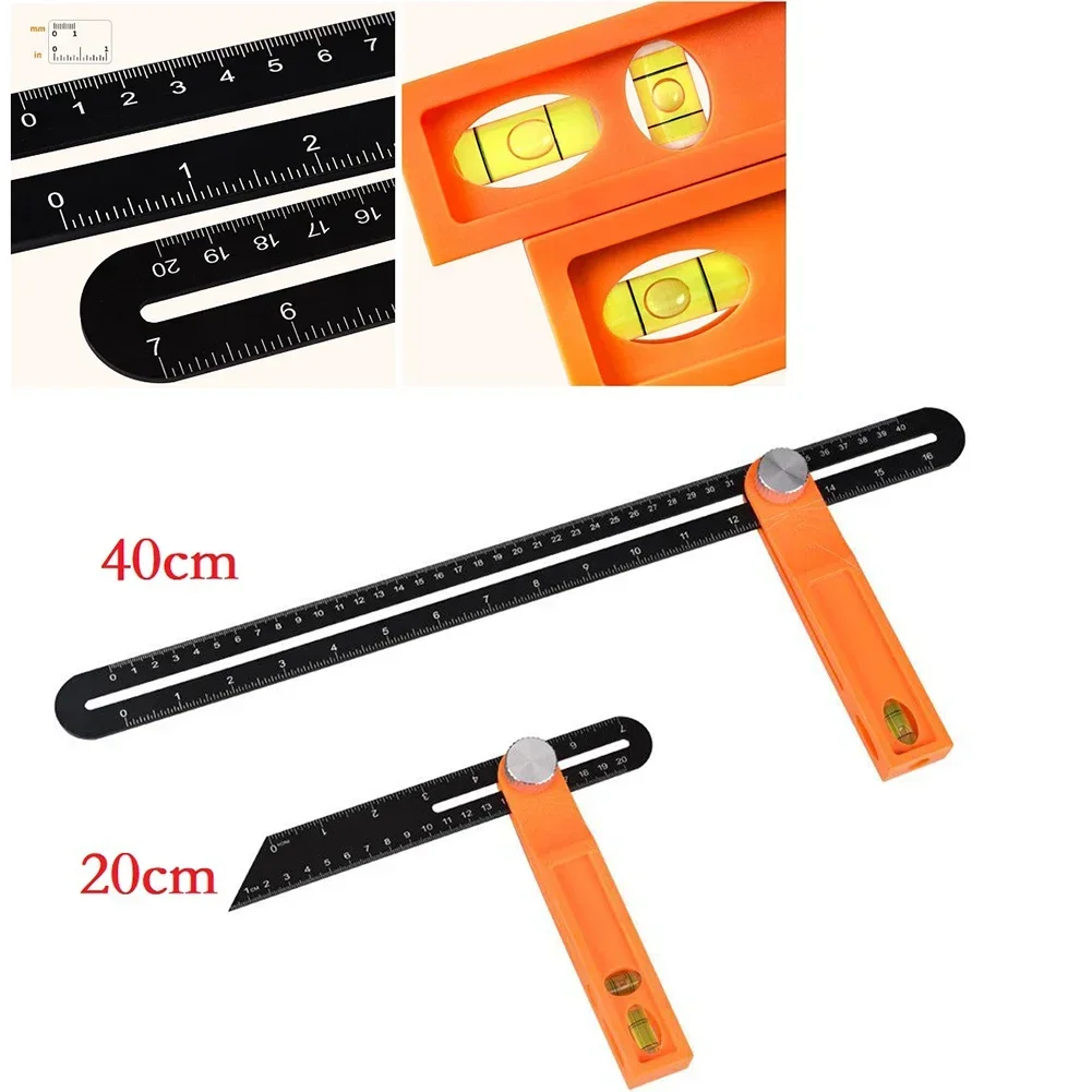 20/40cm T-shaped Angle Ruler Gauges Sliding Level Ruler Measuring Tool Adjustable Detachable Movable Right Angle Gauges
