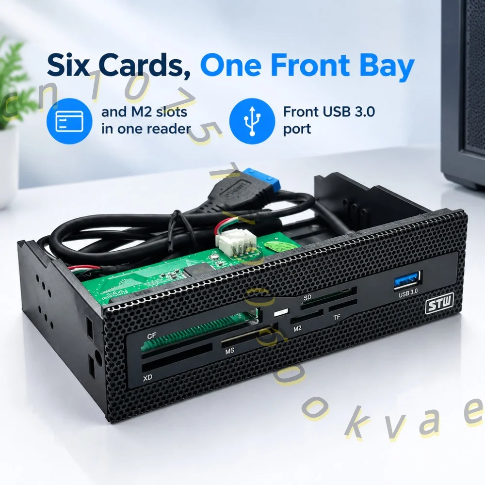 5.25 Inch PC Front Panel Card Reader Internal USB 3.0 Hub Multi-in-1 Dashboard for CF XD MD TF SD M2 MS Cards