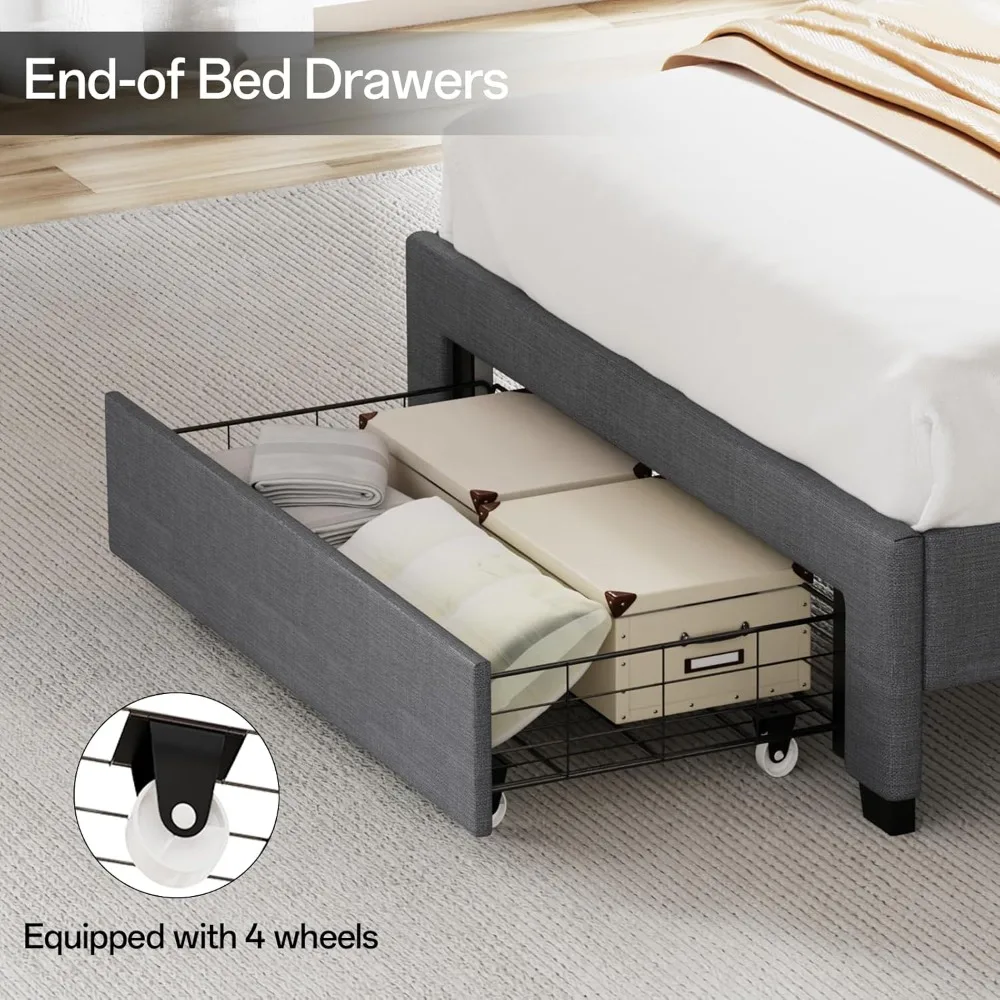 Frames with Storage Headboard, Upholstered Twin Size Bed Frame with Drawers, Charging Station and LED image 5