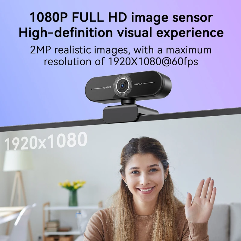 Webcam 1080P 60FPS Autofocus FULL HD Streaming Web Camera EMEET USB Computer Camera With Dual Mcrophone for PC/Laptop Video Call