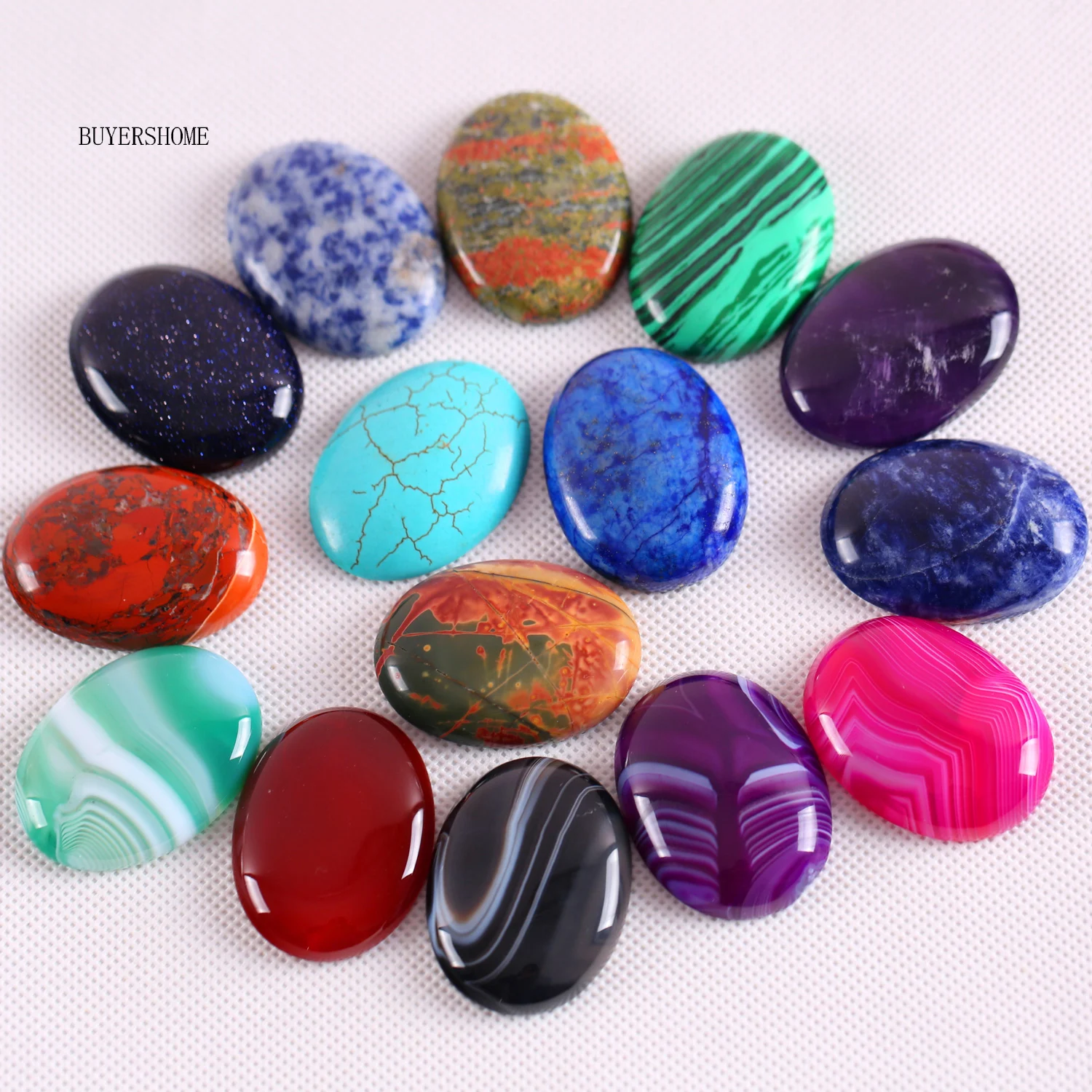 CAB Cabochon Stone 30x40MM Natural Green Malachite Pink Crystal  Blue Lapis Bead for DIY Jewelry 1Pcs