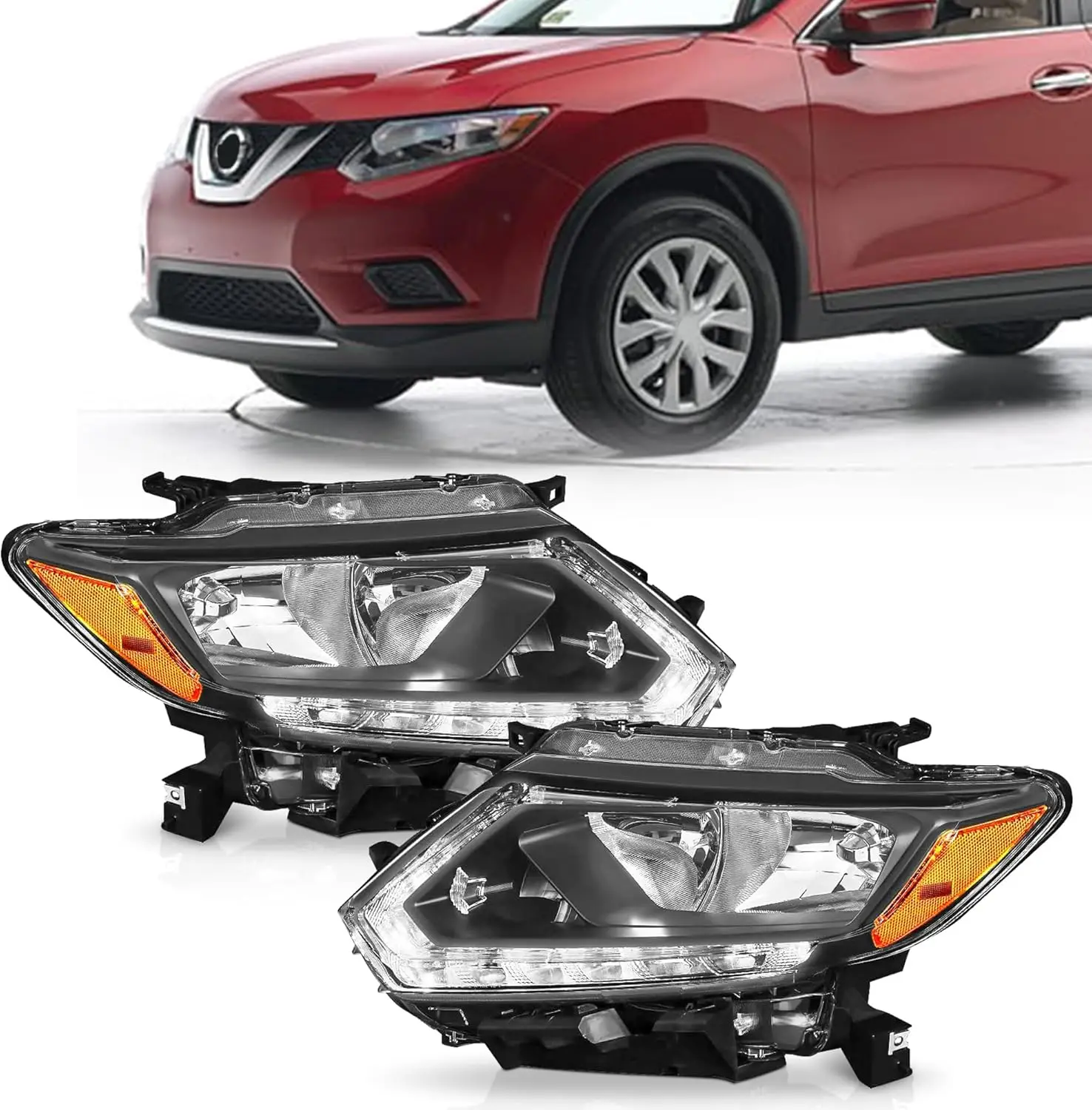 

Галогенная фара со стороны водителя и правого пассажира со светодиодной подсветкой DRL, черный и хромированный корпус, янтарный отражатель, совместимый с 2014 2