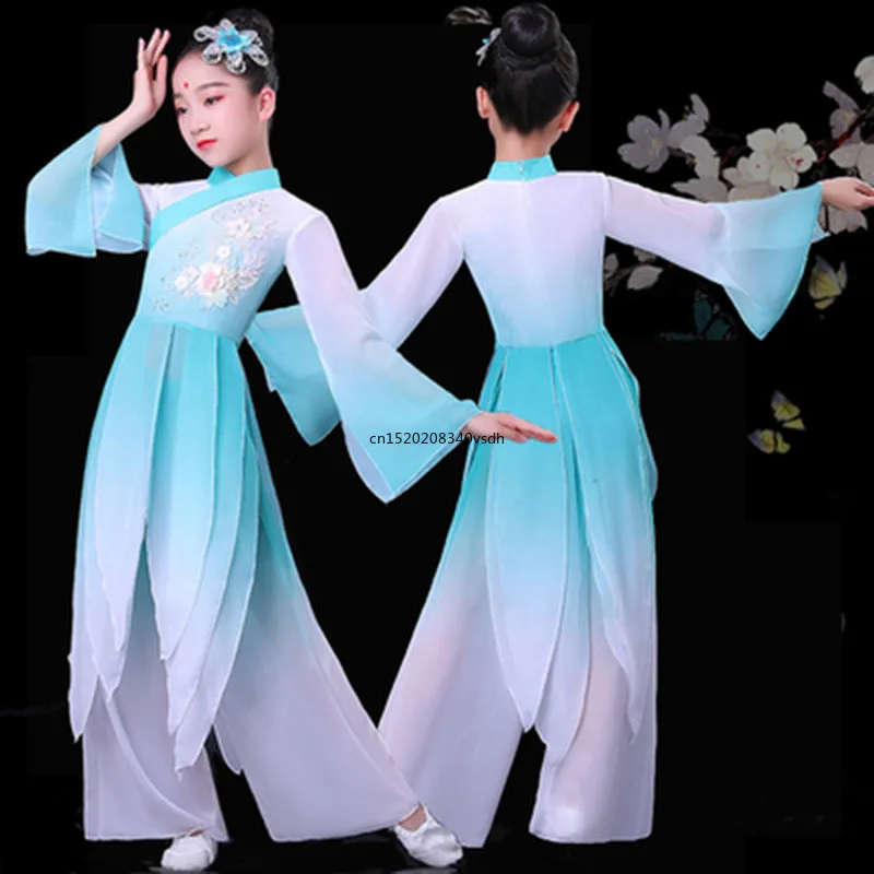 Children\'s Chinese style Hanfu classical dance costumes national girls fan dance Yangko dance Hmong costumes