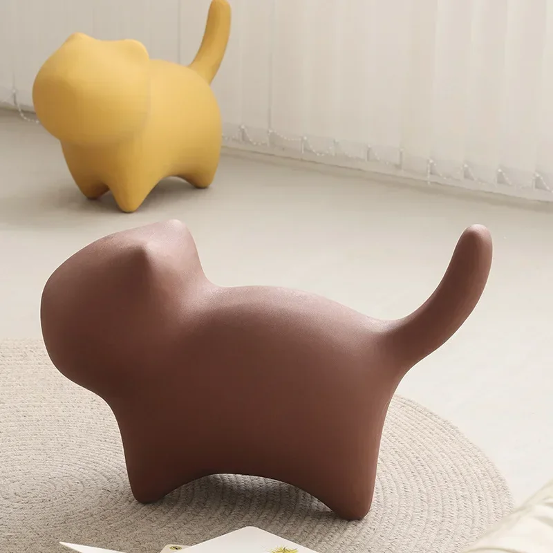 Cute Cat-Shaped Short Stool for Kids Cartoon Animal Lounge Seat Comfortable Nursery Living Room Furniture Creative Children's Ch