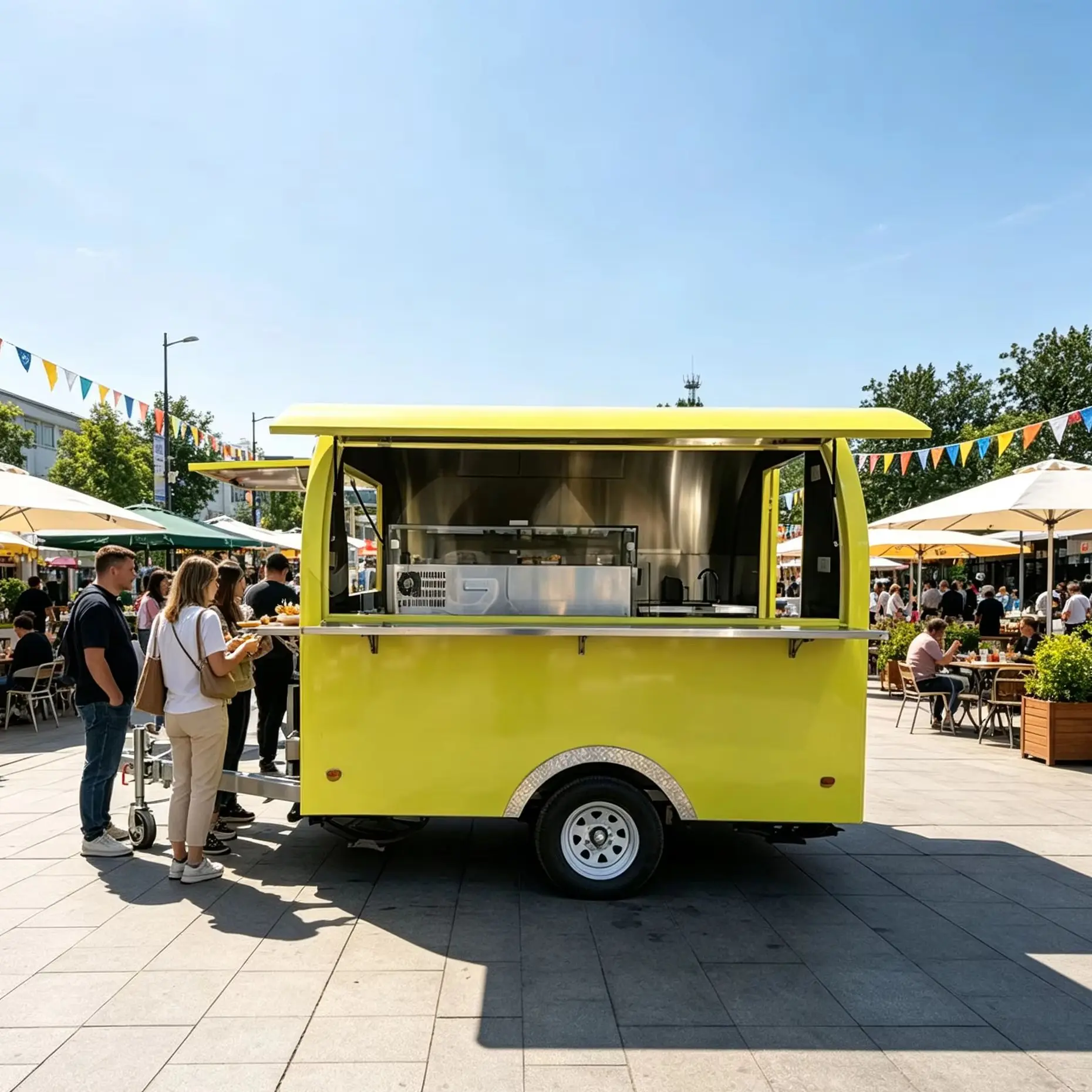 Commercial Mobile Food Trailer, Stainless Steel Food Vending Cart, Concession Food Truck for Outdoor Street Vendor