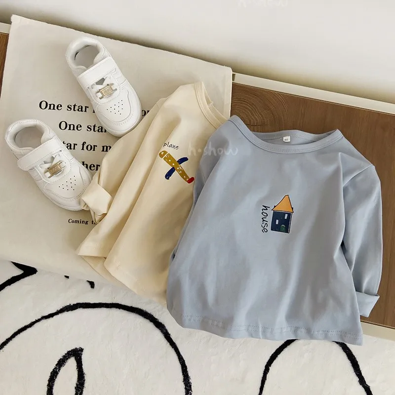 2024 Frühling Herbst Junge Mädchen Baby Print Langarm T-Shirt Mode Kinder lose T-Shirt Kleinkind Baumwolle lässig T-Shirts Kinder kleidung