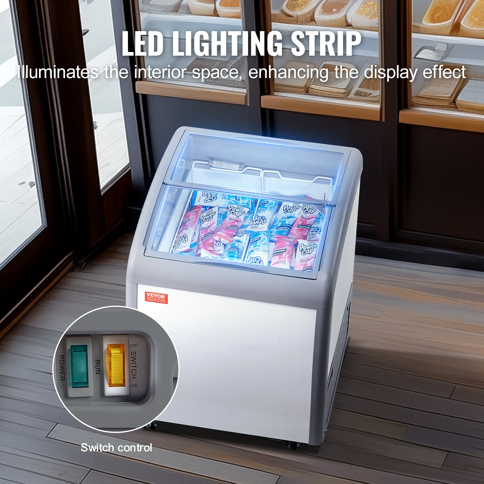 علبة عرض الآيس كريم التجارية SucceBuy، فريزر الصدر، سطح زجاجي متنقل، خزانة غمس جيلاتو للمطاعم