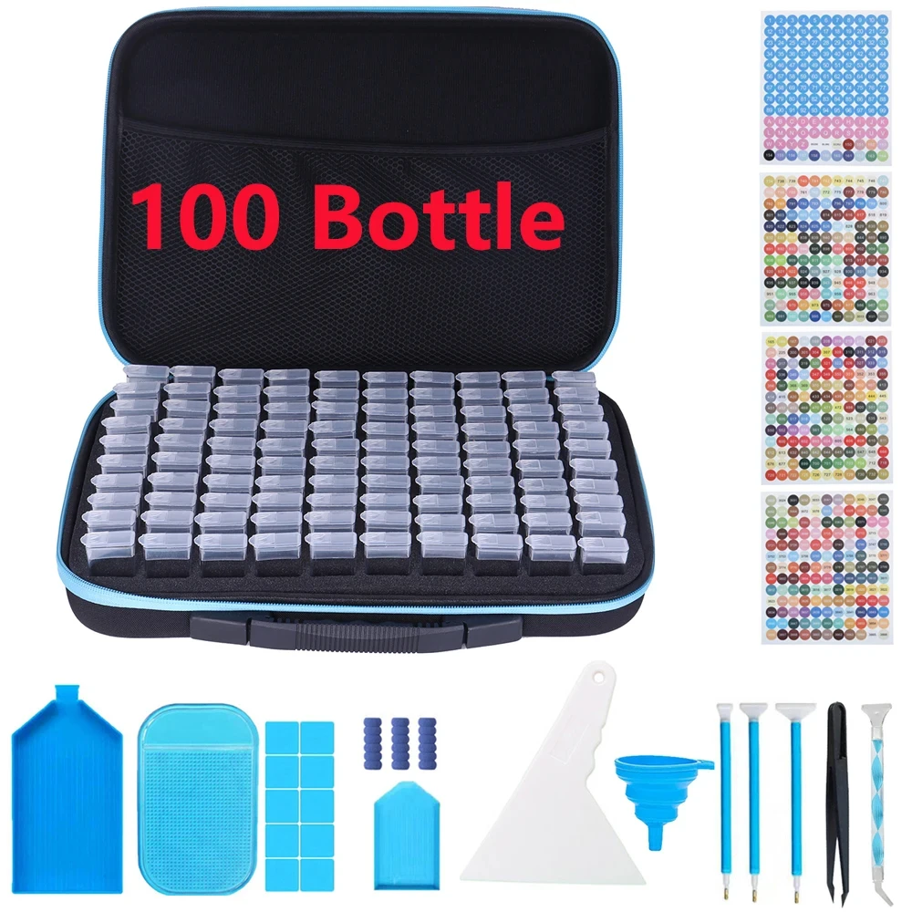 DIAPAI 100 Slot Diamond Painting Storage Bag with Accessories Kit, Fabric Organizer Bead Art Tools Container Set for Craft Lover