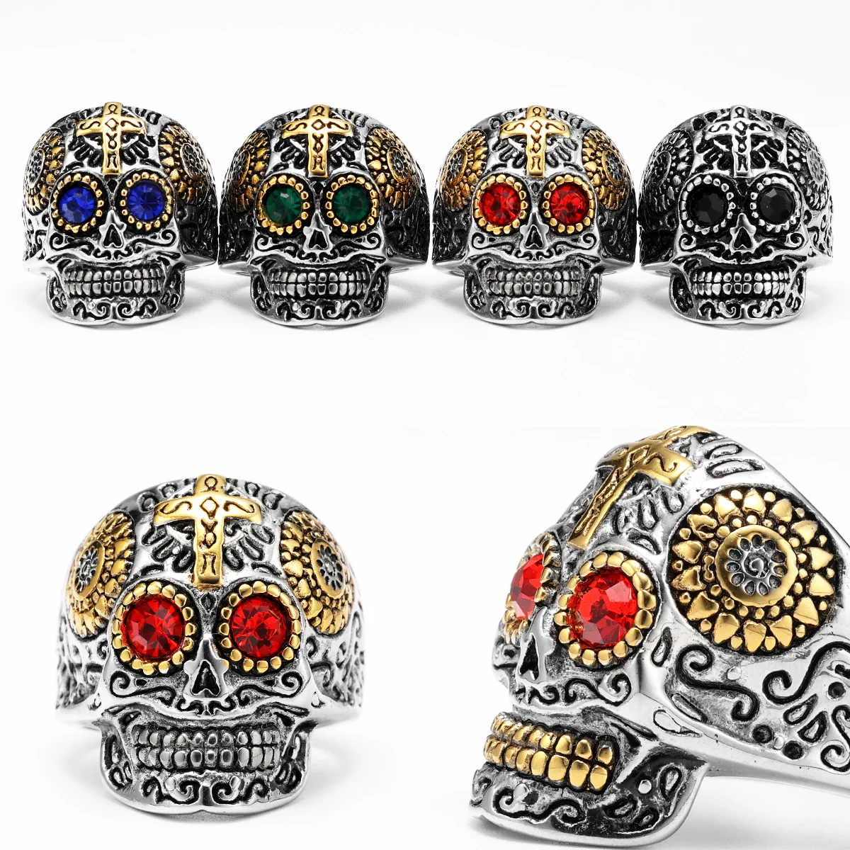 Cyberpunk Robot Carved Skull Men Rings Stainless Steel Women Jewelry Punk Gothic Rock Vintage Fashion Accessories Gift Wholesale