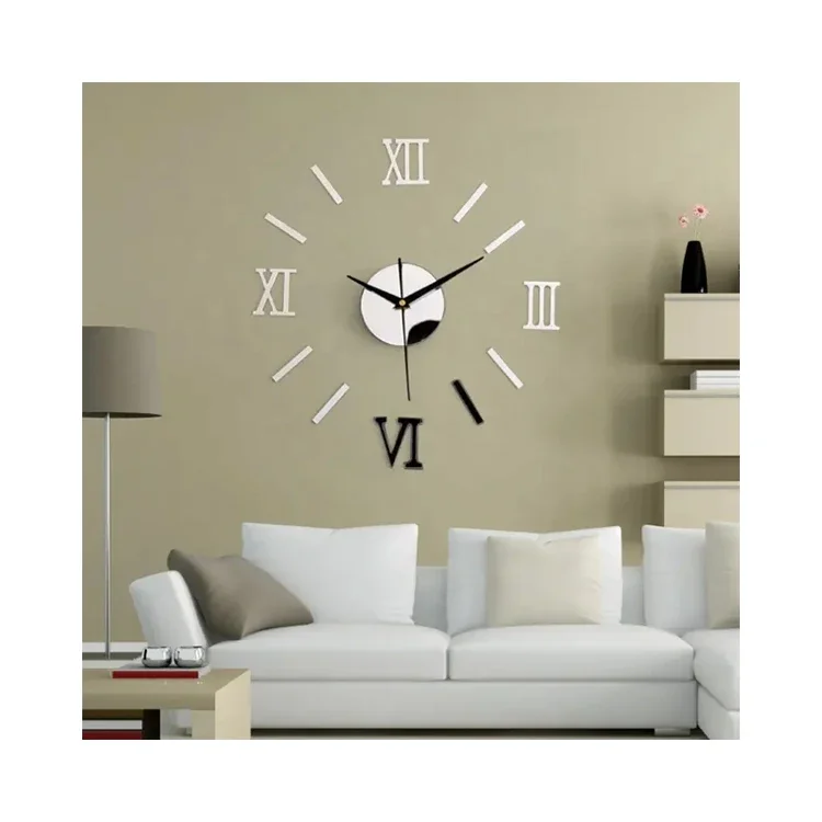 K&B home fancy diy 3d decorative removable reloj pared sticker wall clock for living room