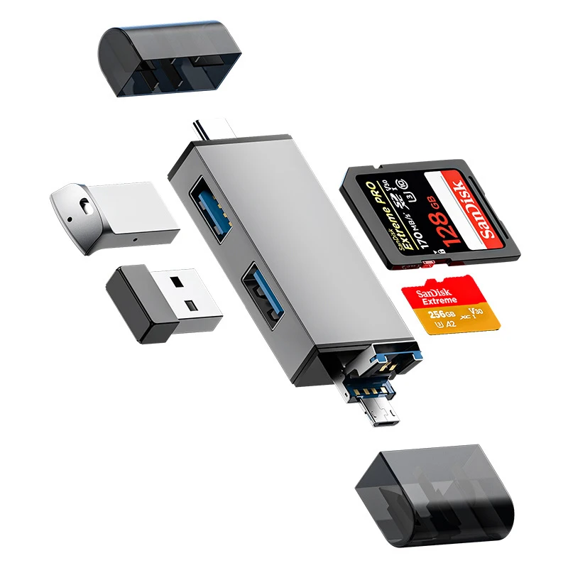 Lettore di schede 7 in 1 Multifunzione USB 3.0 Tipo C a SD TF Scheda di memoria Adattatore per unità flash per PC Accessori portatili Multi Smart
