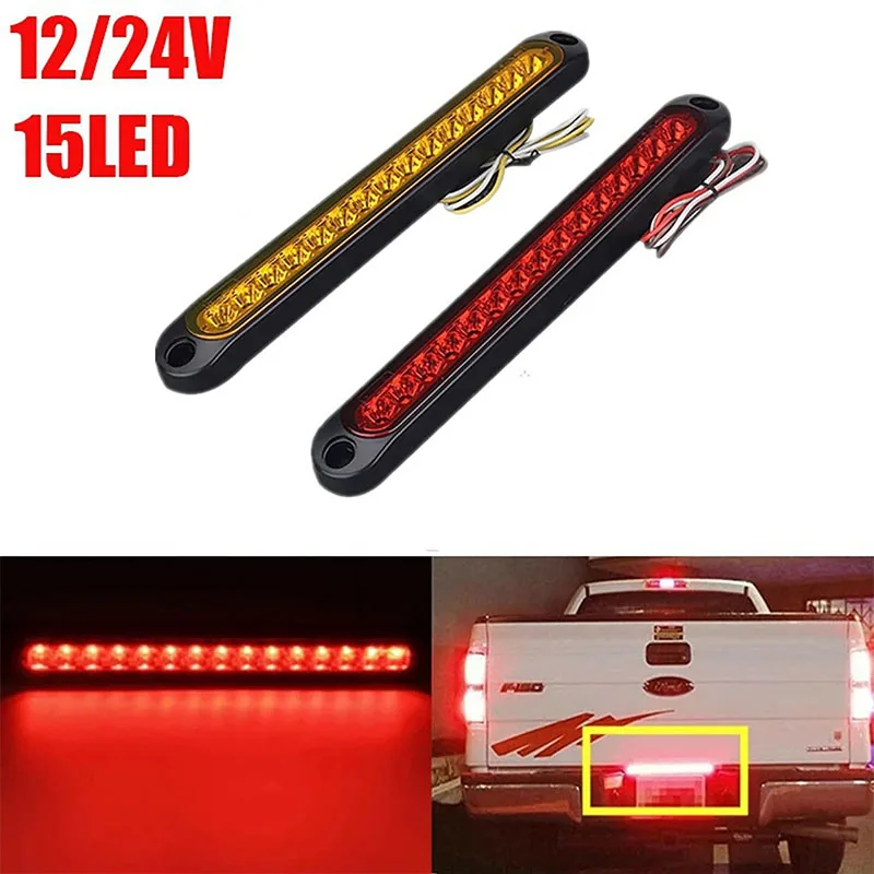 2Pcs 12V 24V LED Tail Light Strip Universal for Truck Trailer Off-road Lorry Pickup Parking Turn Signal Brake Work 11LED 15LED