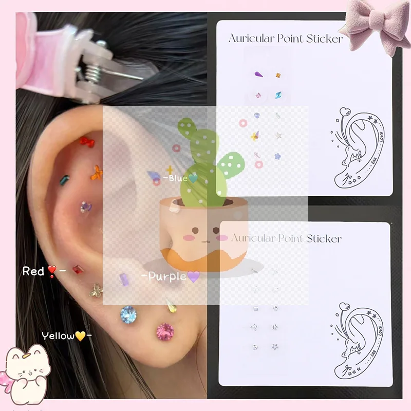 10 قطعة حجر الراين الموضة الغريبة الملونة الماس الأذن نقطة ملصقات الأذن ضغط عصا الوخز بالإبر الأذن الأذن ملصق تدليك