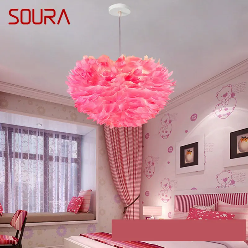 

SOURA Nordic Pendant Lamp Creative Modern Pink LED Vintage Feather Fashion Light Fixtures for Home Dining Room Bedroom Decor