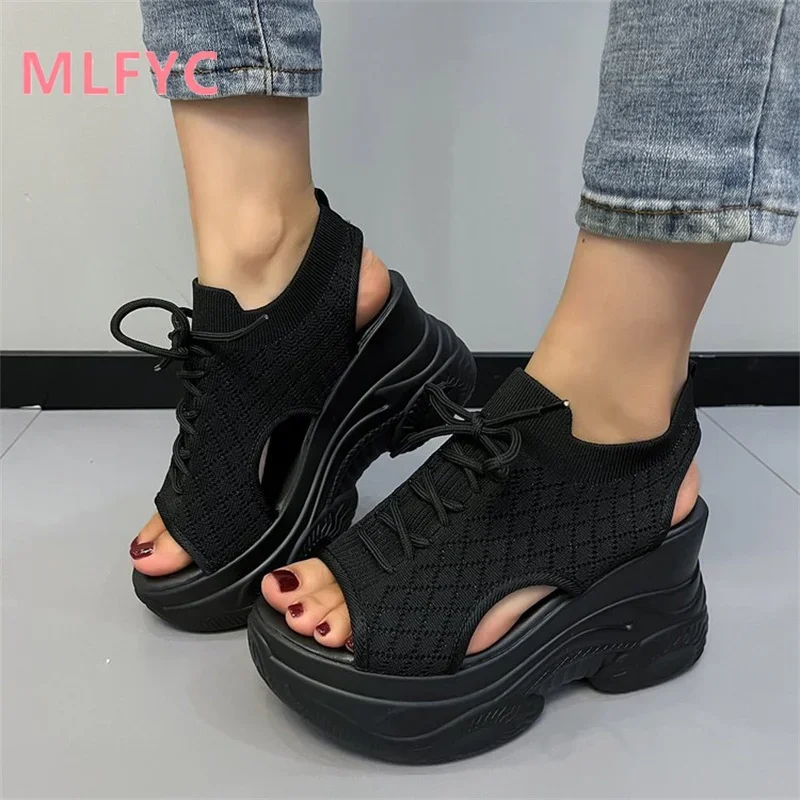 Women's thick soled sandals female summer fish mouth slope heel sandals Cover foot sneakers casual shoes