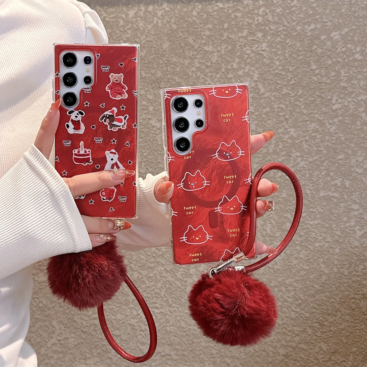 New Arrival Premium Magnetic Phone Case For Samsung Galaxy S23 24 25 Ultra S24Plus FE Cartoon Puppy With lanyard Phone Cover