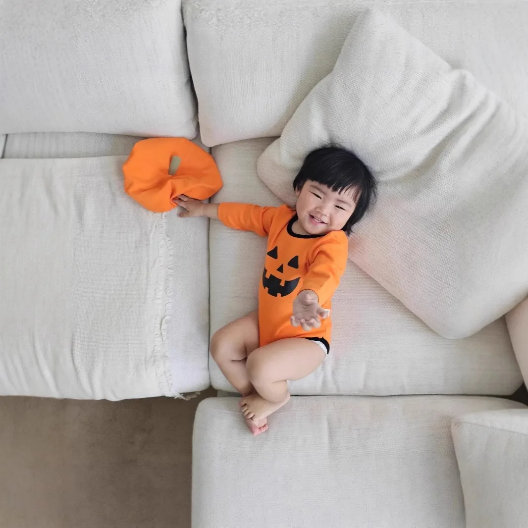 2026 Korean Baby Romper Halloween Pumpkin Shape Long Sleeve Bodysuit Hat Newborn Outfit Set Cute Costume Party Daily Casual Wear