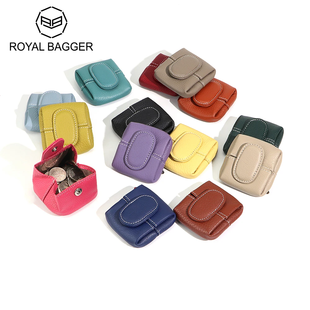 Royal Bagger Mini Lychee Pattern Coin Purse, Solid Color Buckle Key Earphone Storage Bag, Casual Change Pouch for Daily Use 1603