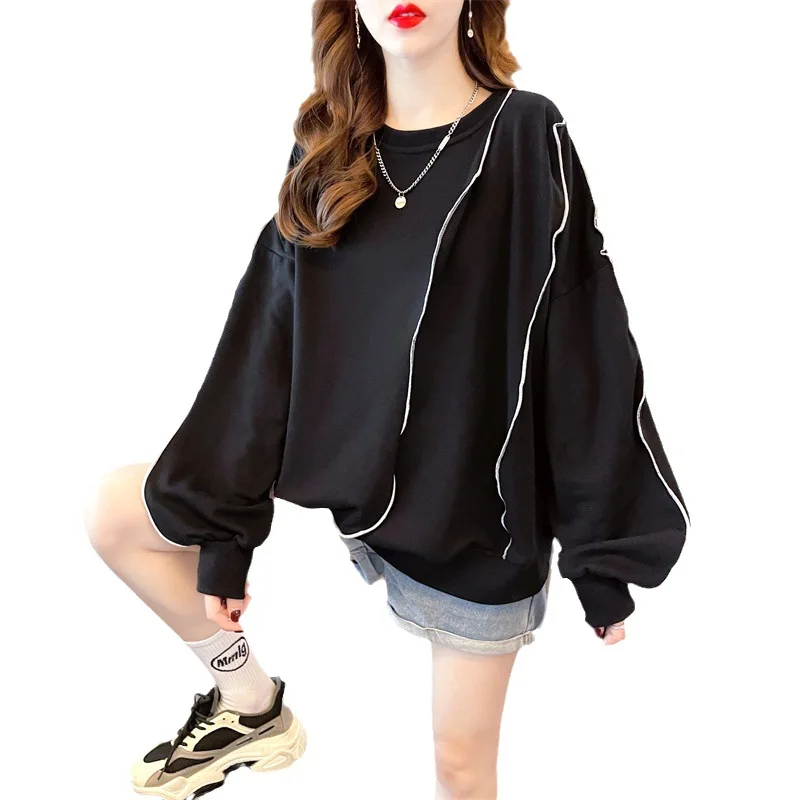 오버사이즈 스웨트셔츠 여성 스웨트셔츠 따뜻한 브라운 버건디 캐주얼 스트리트웨어 솔리드 컬러 봄 인스 힙합 니치 하이 스트리트