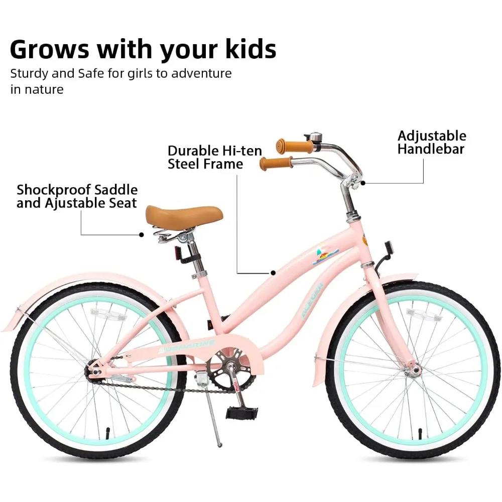 Girls Beach Cruiser Bike for Kids 5-13 Years Old, 16