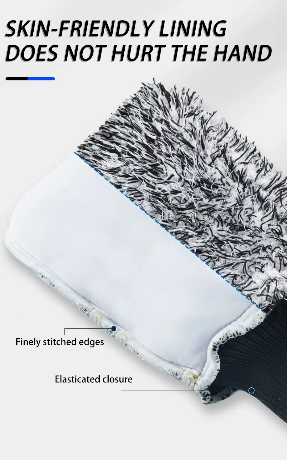 Blue White Microfiber Car Wash Glove Double Sided Chenille Soft Lining Elastic Wrist Anti-scratch Car Home Cleaning Mitt