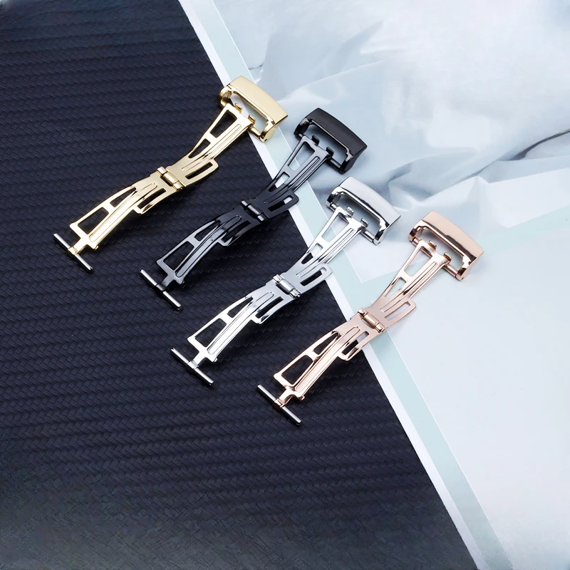 Correa de reloj de cuero de silicona, accesorios para correa de reloj AP, hebilla plegable Universal sólida, resistente al agua, oro rosa brillante, 18mm