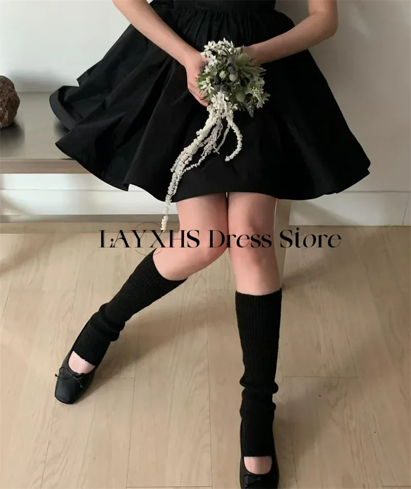 Abiti da festa da sera in raso nero Una linea mini abito corto da ballo Servizio fotografico all'aperto Abito di compleanno personalizzato 2026 nne").