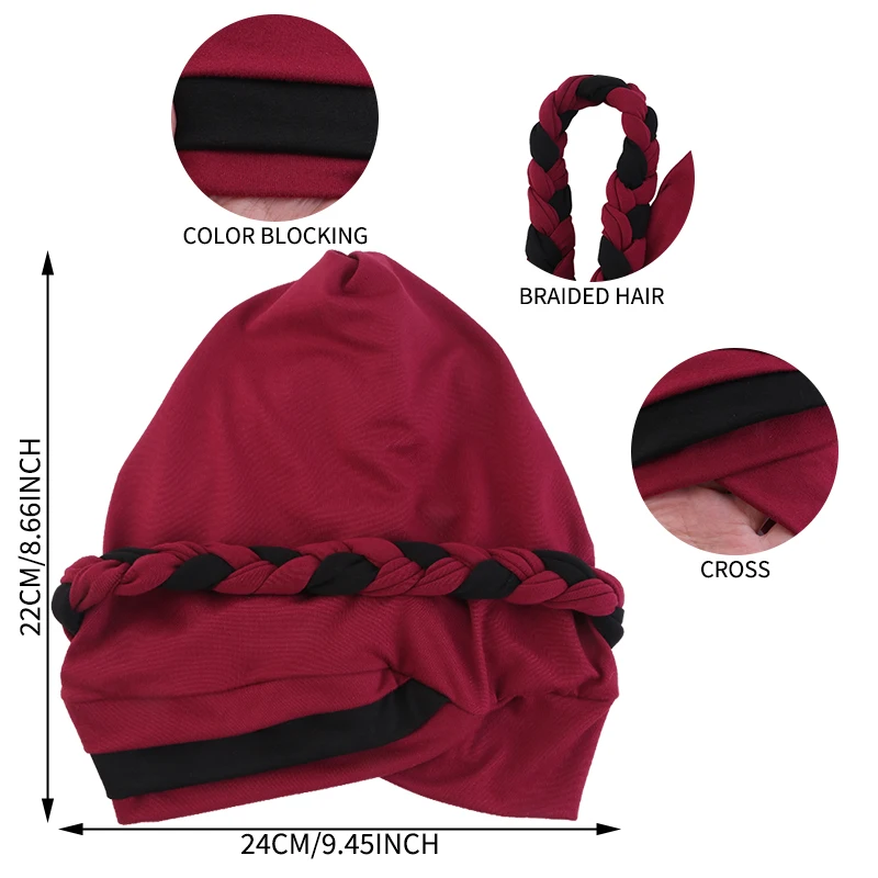 Feminino bohemia impressão trança turbante bonnet hijab bonés lenço de cabeça para muçulmano interior hijabs femme musulman árabe envoltório turbantes
