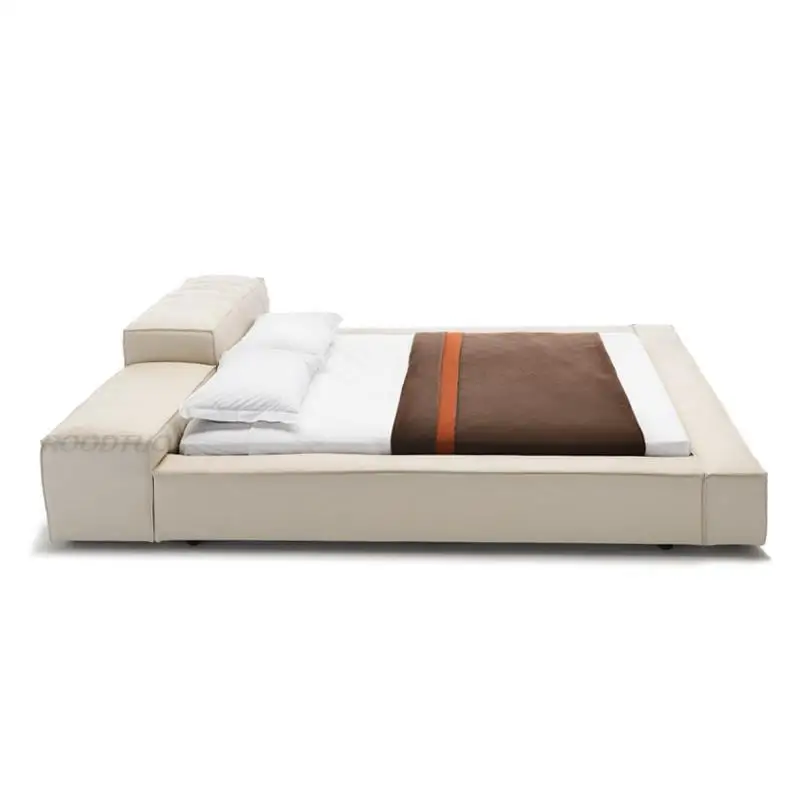 Italy Imported Fabric White Minimalist King /Full Size Bed Frame Villa Furniture Modern Designer Tatami Double Bed For Apartment