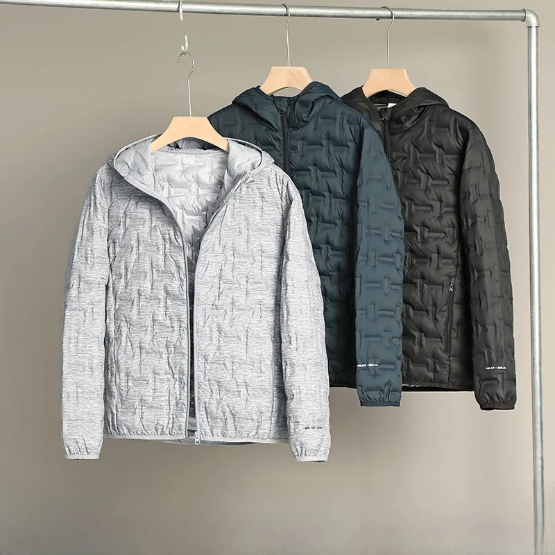 

Light Warm Silver Ba Heating Sl Lo Velvet Autumn Winter Men's Hooded down Jaet Lightweight Du down Outerwear