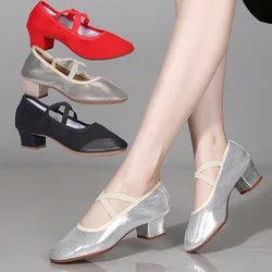 Women Girls Dancing Shoes High Heeled Ballroom Latin Dance Shoes For Women 4.5cm Square Heels Modern Dance Shoes