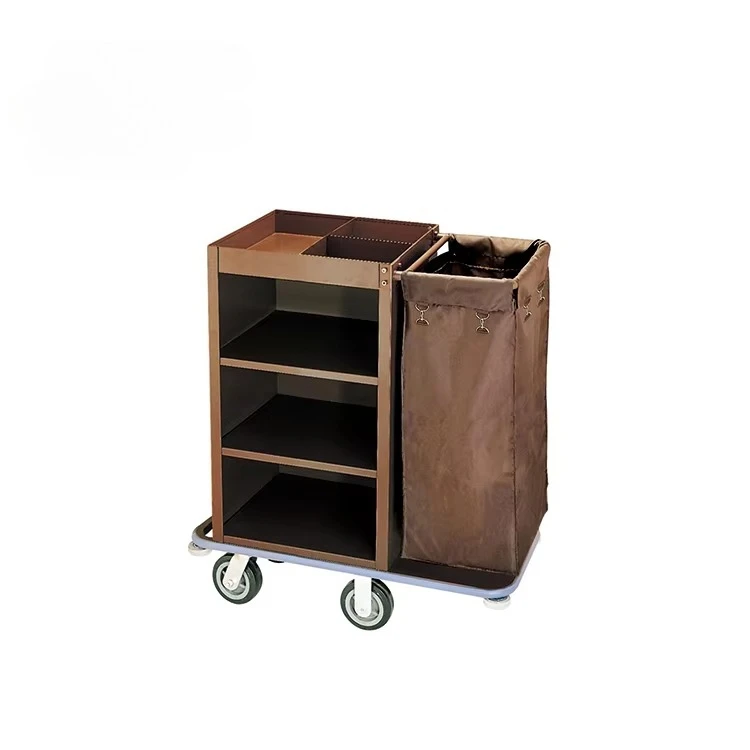 Metal Construction Housekeeping Trolley Cart with Solid Wheels