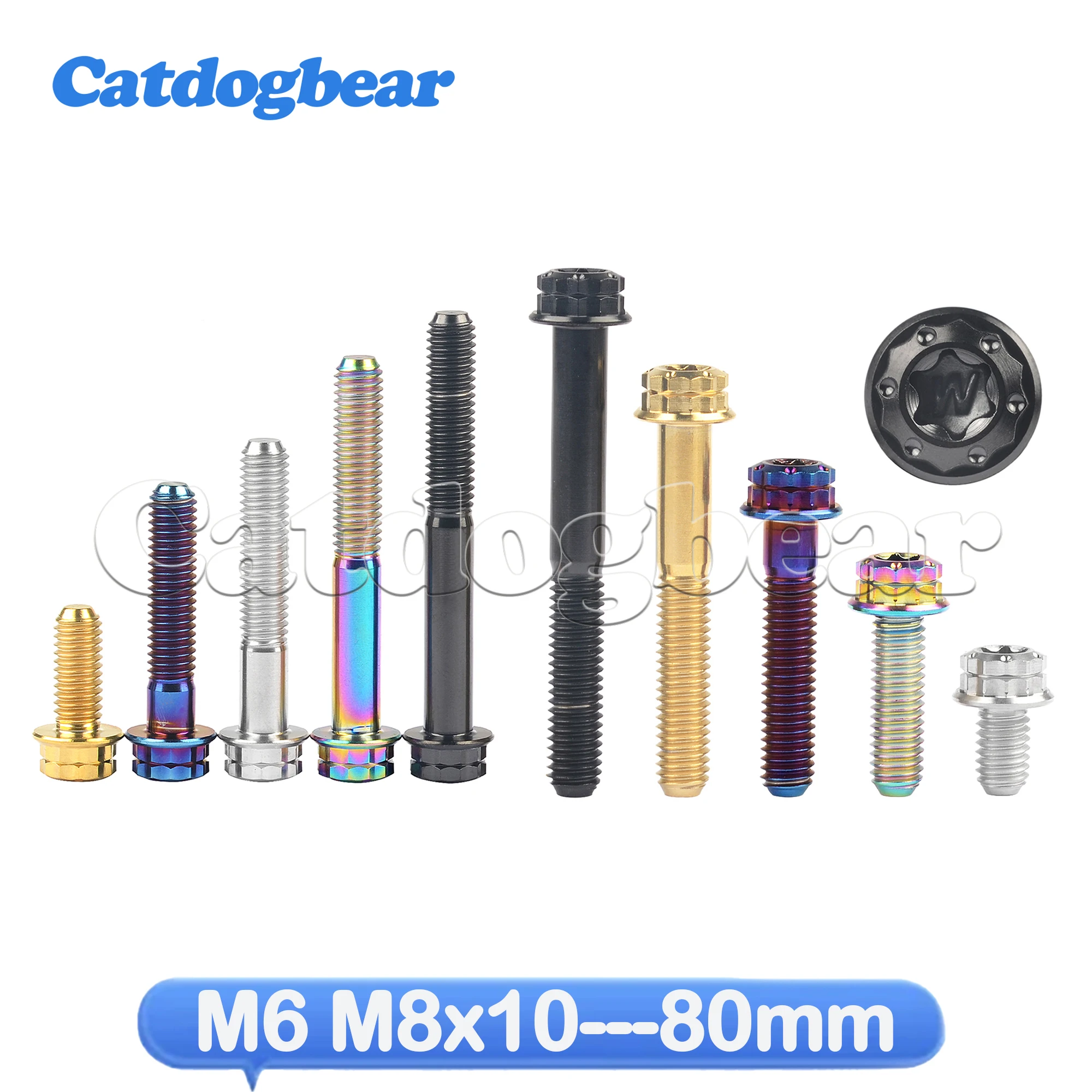 Catdogbear Titanium Bolt M6M8x10 --80mm 12 Points Flange Head Torx 30 Automobile And Motorcycle Screw