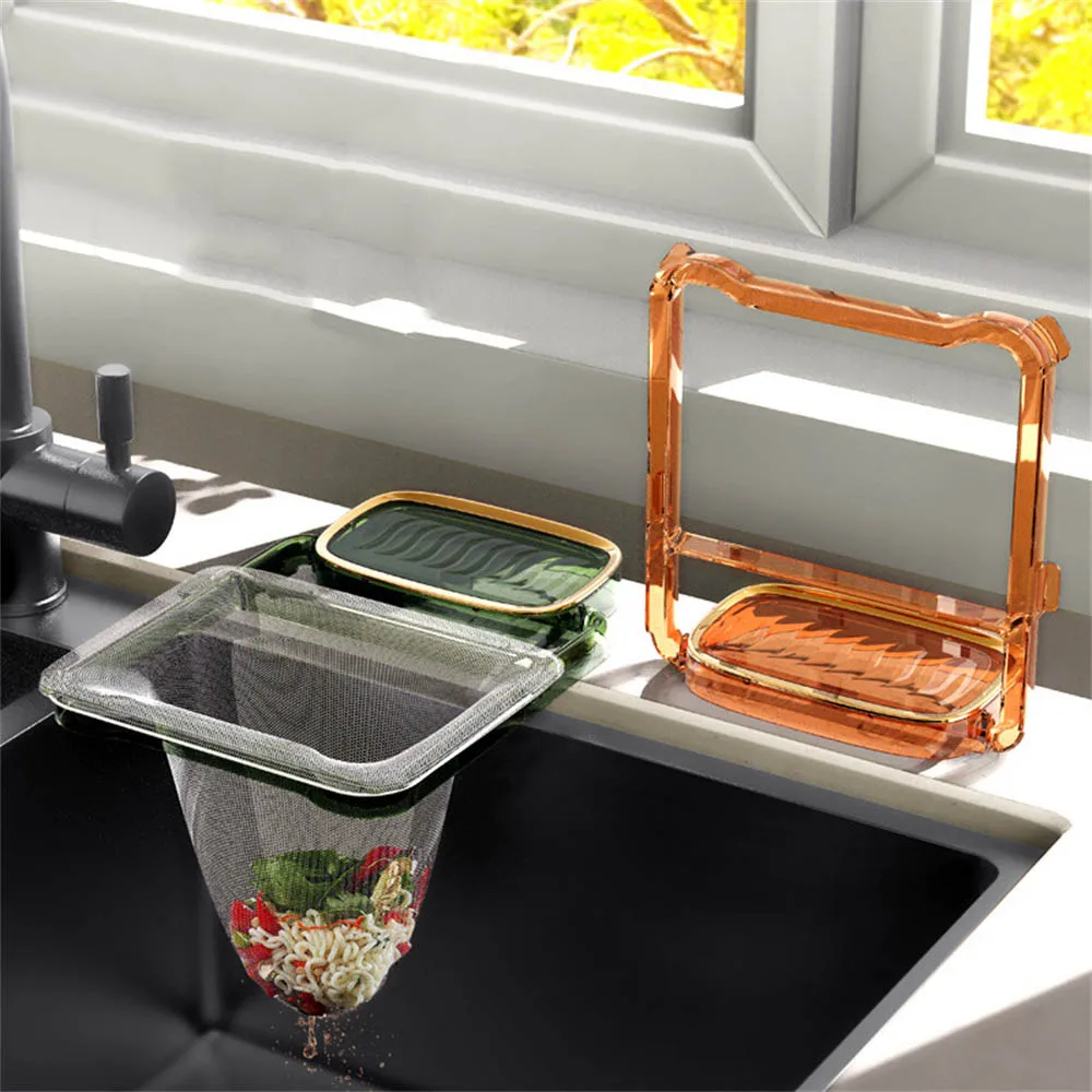 

Foldable Sink Filter Rack Kitchen Mesh Bag Stand Sink Strainer Drain Vegetable Fruit Anti-blocking Garbage Sink Filter Shelf