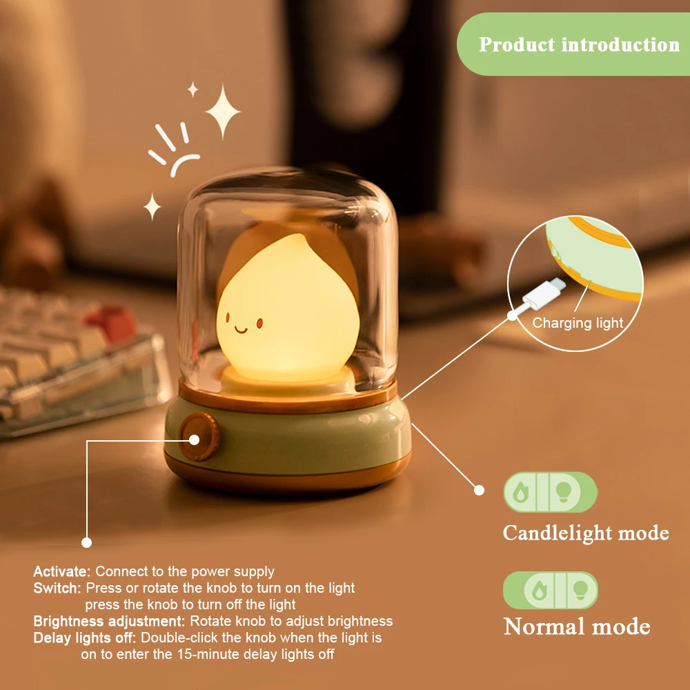 Kerosene LED Night Light Cute Flameless Candle Light with Two Modes USB Rechargeable Dimmable Camping Light For Bedroom Decor