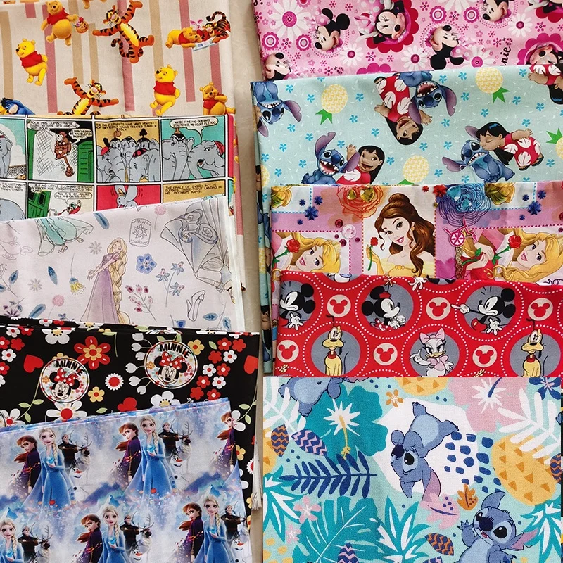 Wholesale Disney Cotton Fabric Per Half Meter Mickey Stitch Winnie Disney Princess Fabric Material For Clothes Sewing Patchwork