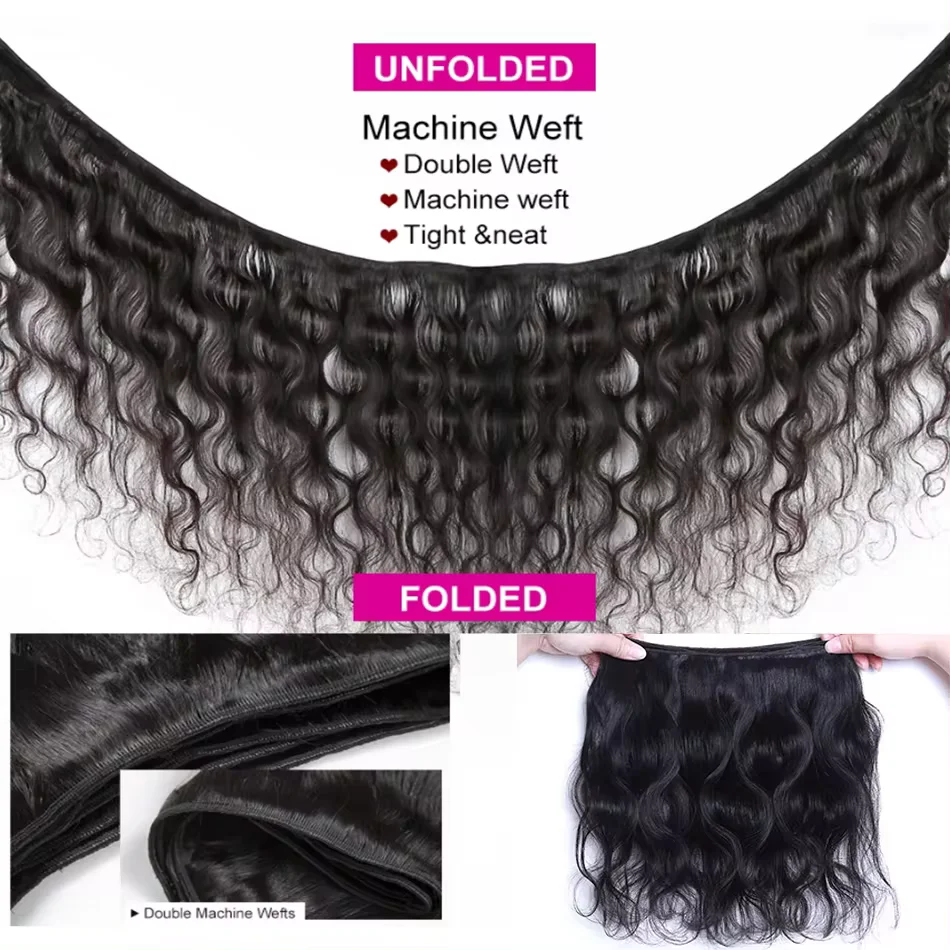 Malaio Body Wave Hair Bundles, Weave de cabelo humano, Double Draw, Natural Black, Remy Hair Extension, 12A, 1 Pc, 3 Pcs, 4 Pcs