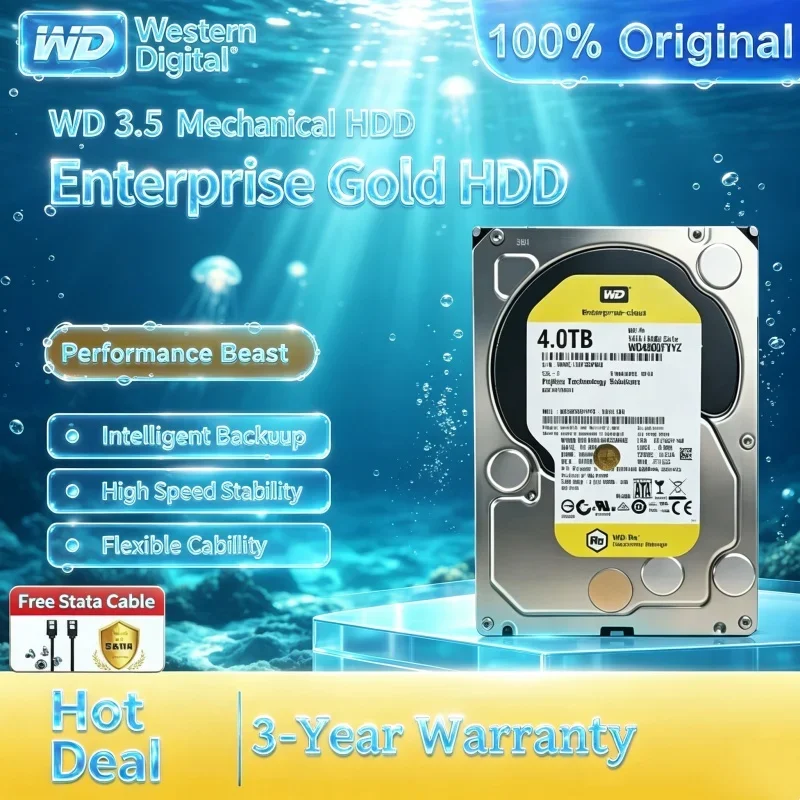 Western Digital WD HDD 3.5"Enterprise Mechanical Hard Drive Gold 1TB/2TB/4TB for PC Terminal, Video Recorder, Data Repository