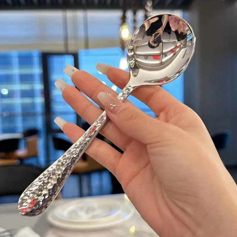 1Pc Edelstahl Runde Löffel Mit Hammer Muster Kreative Dessert Löffel Suppe Löffel Multifunktionale Trinken Kaffee Tee Löffel