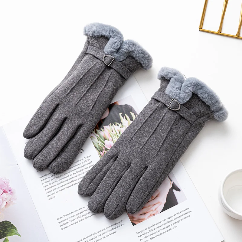 Guantes de gamuza para mujer, manoplas de dedo completo a prueba de viento para pantalla táctil, a la moda, para deportes al aire libre, Invierno