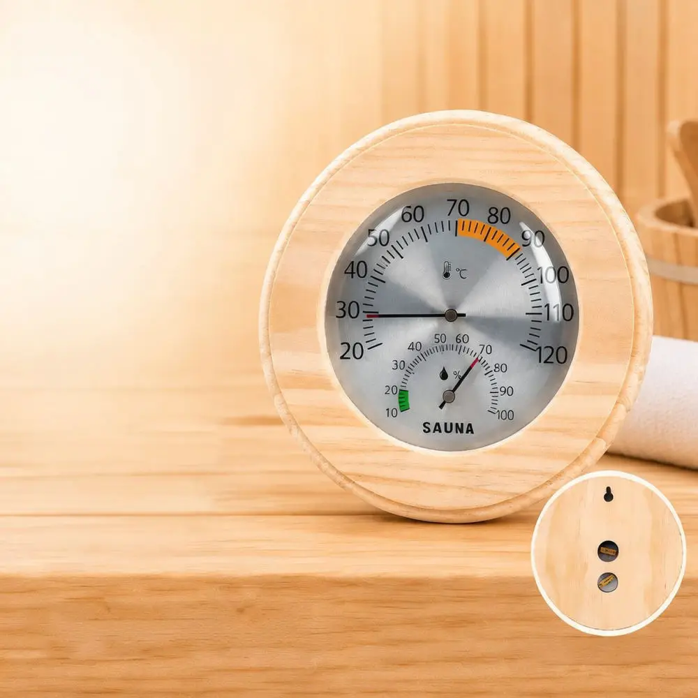 Precision Sauna Hygrometer Round Wooden Gauge Temperature Humidity Tracker For Bathhouse Spa Room Use