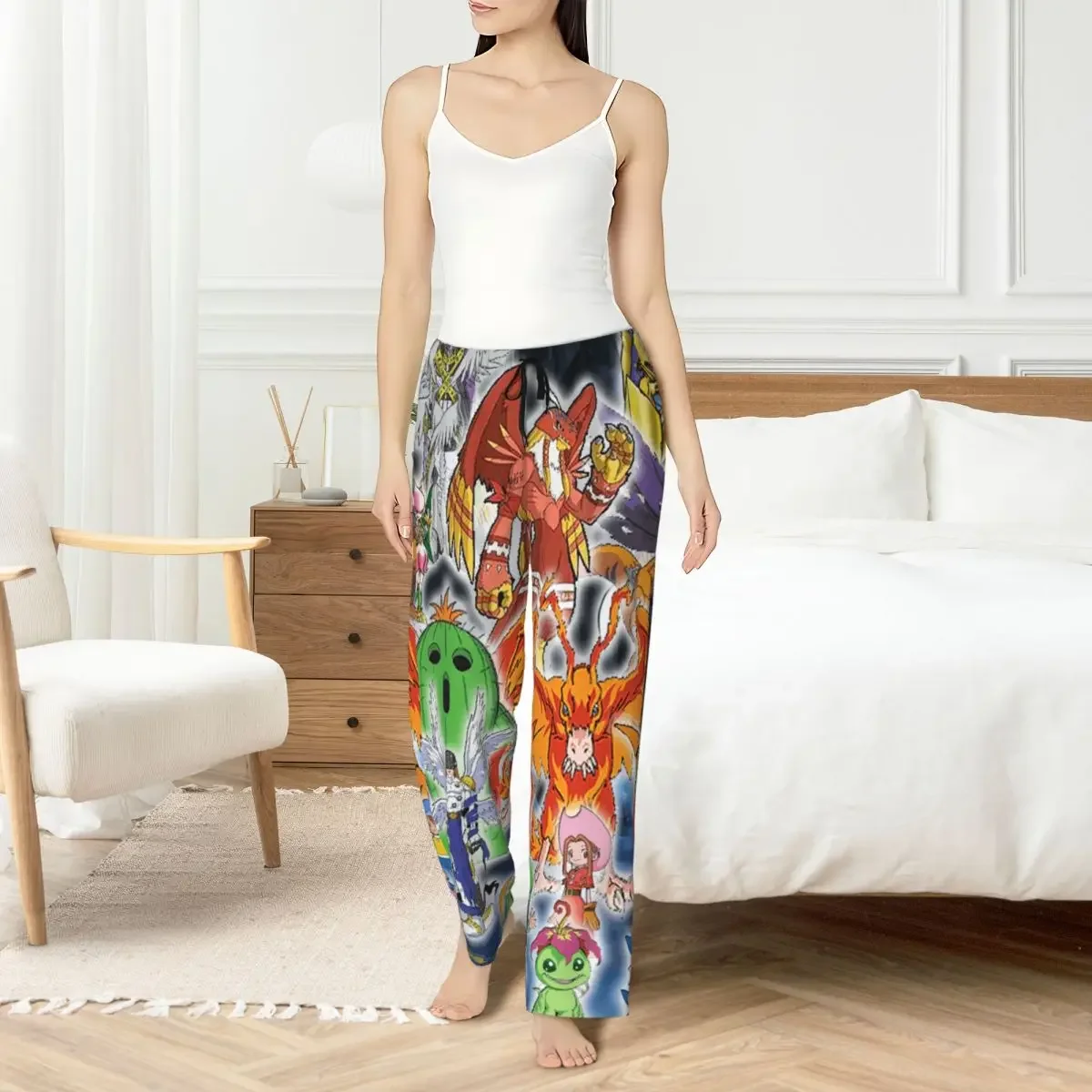 

Женские пижамные штаны с карманами в стиле аниме Digimon, для дома и сна