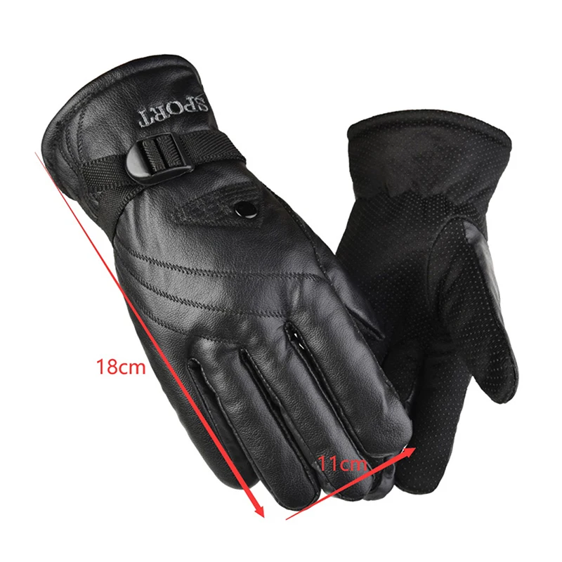 Gants coupe-vent en cuir PU pour hommes, mitaines chaudes à boutons, noir, sports de plein air, conduite, ski, fournitures d'hiver