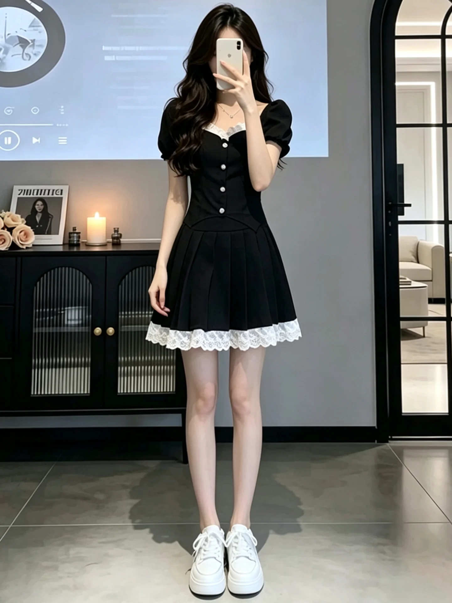 

Elegant Black Dress Women's Summer 2026 Sweet Youth Waist Cinching Slimming Party Dress French Style Bubble Sleeve A-Lin...